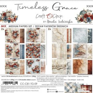 Дизайнерски и фонови хартии "Timeless Grace Mix", 20см, Craft o'Clock