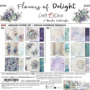 Дизайнерски и фонови хартии "Flowers of Delight Mix", 20см, Craft o'Clock